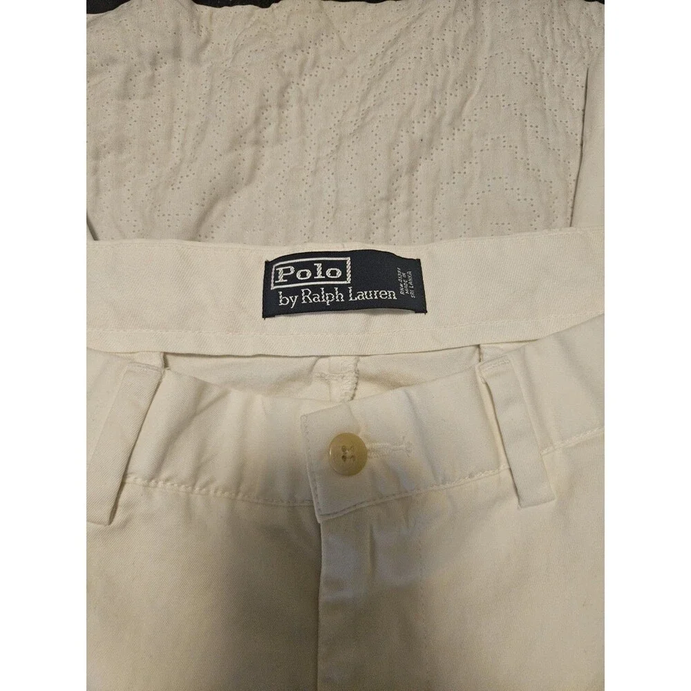 Polo Ralph Lauren Men's 35x30 Ivory White Cotton Pleaded Trousers